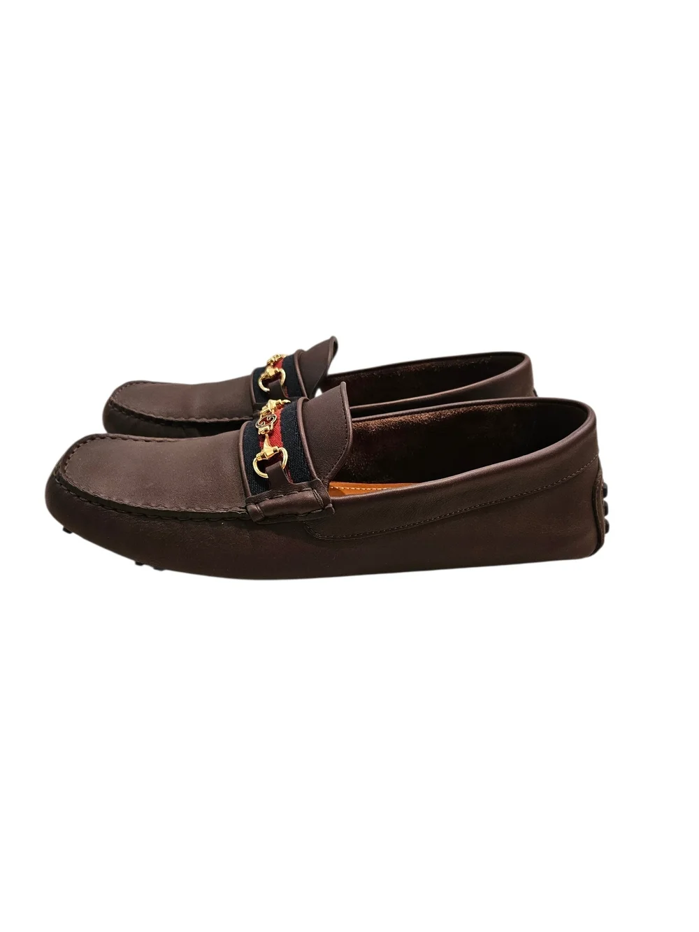 Gucci Men's Ayrton Horsebit Web Driver Loafers – Cocoa Brown Leather – Size 42
